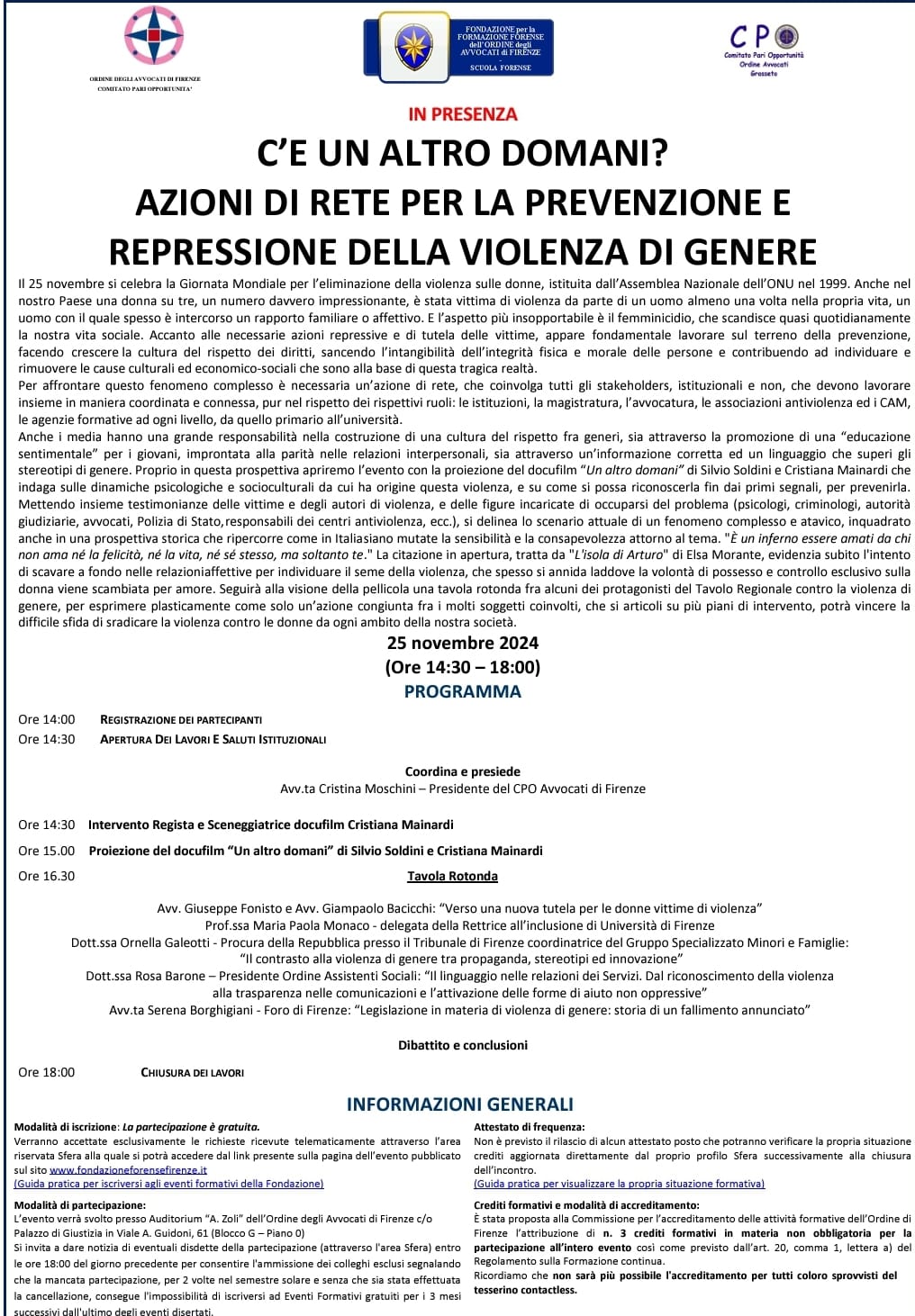 C'è UN ALTRO DOMANI? AZIONI DI RETE PER LA PREVENZIONE E REPRESSIONE DELLA VIOLENZA DI GENERE